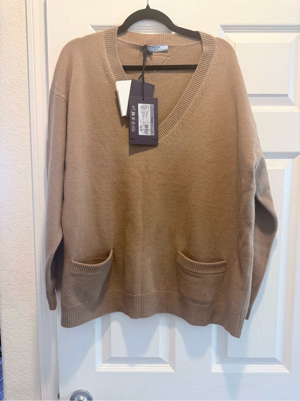 Prada Camel/Tan V-Neck Wool Sweater